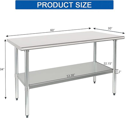 HARDURA Stainless Steel Table 24X60 Inches with Undershelf and Galvanized Legs NSF Heavy Duty Commercial Prep Work Table for Restaurant Kitchen Home and Hotel
