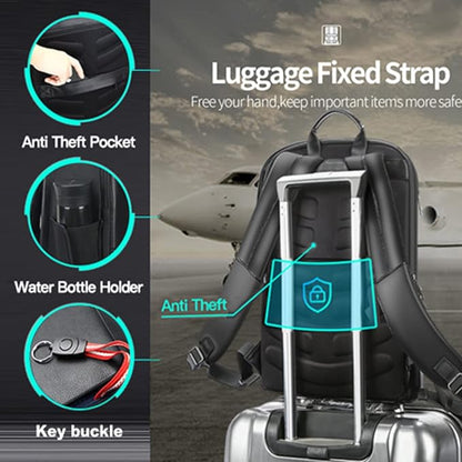 BOPai Genuine Leather Backpack for Men Multi-Function Backpack 15.6 inch Business Laptop Backpack Travel Smart Rucksack with USB Charging Anti Theft Backpack Office Black