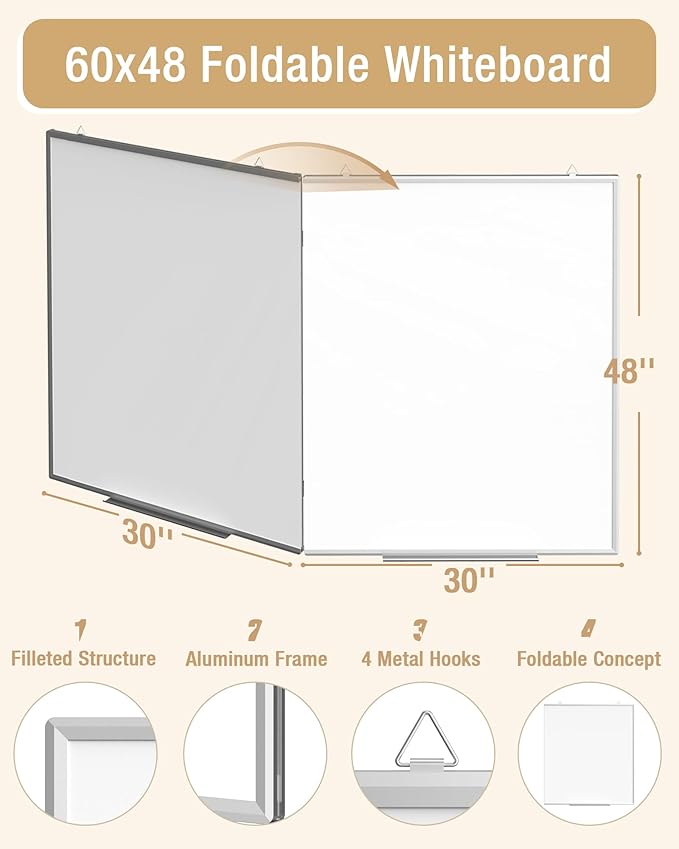 60"X 48" Large Magnetic Dry Erase Whiteboard, Wall Hanging Board with 4 Pens & 1 Dry Erasers & 6 Magnets, Sliver Aluminum Frame White