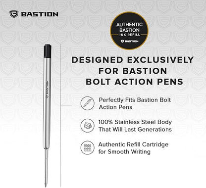 BASTION® Premium Pen Refill, Deeply Pigmented Ink for All Bastion Bolt Action Pens, Standard Ink Refill w/ 0.55mm Fine Tip for Birthday Gift - Black Gel, 1 Piece