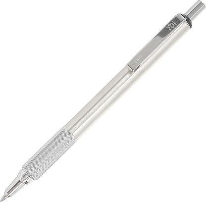 Zebra F-701 Metal Pen - Ballpoint Fine Point Stainless Steel - 0.8mm - Black Ink - Retractable Zebra Pens with 2 Black Ink Refills