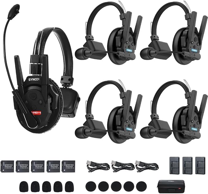 SYNCO XTalk XPro5 Wireless Intercom Headset with Microphone Communication System Random Master Device,2.4GHz Full Duplex 500 M/1640 FT Real-time Monitoring 24H Working Time
