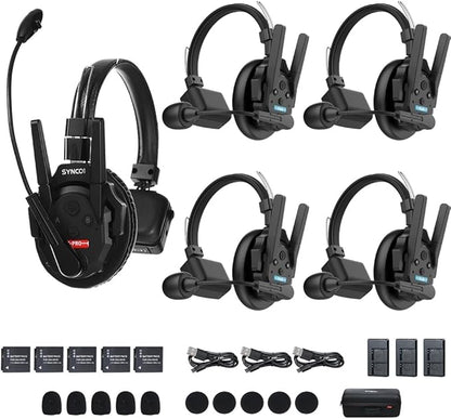 SYNCO XTalk XPro5 Wireless Intercom Headset with Microphone Communication System Random Master Device,2.4GHz Full Duplex 500 M/1640 FT Real-time Monitoring 24H Working Time