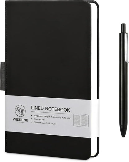 Hardcover Executive Notebooks, 160 Pages Line Ruled Classic Notebook Journal, Leather Notebooks with Pen for Bussiness College Writing Black