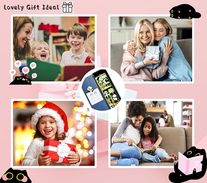 Metal Cat Bookmarks with Gift Box, Cat Pendent Book Markers for Book Lovers Bestfriend Cute Birthday Gifts Appreciation Gifts Mothers Day Teacher Student Gifts (Panda)