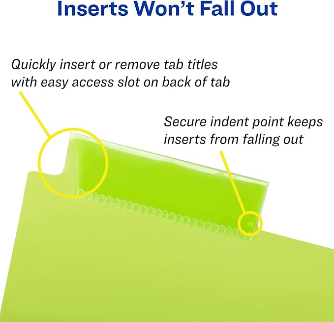 Avery Dividers for 3 Ring Binders, 8-Tab Binder Dividers, Plastic Binder Dividers, Insertable Big Tabs, Multicolor, 24 Sets (11901)