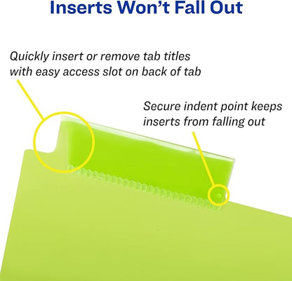 Avery Dividers for 3 Ring Binders, 8-Tab Binder Dividers, Plastic Binder Dividers, Insertable Big Tabs, Multicolor, 3 Sets (71901)