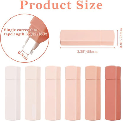 Temiary 6Pcs Mini White Out Tapes for Instant Correction, Cute Whiteout for Writing, Aesthetic Correction Tape Set Easy To Use for Students School Office Supplies (Pink)