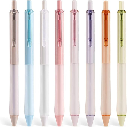 WRITECH Gel Ink Retractable Pens: Black Ink 0.7mm medium Fine Point Pen Set, Extra Smooth Tip No Bleed Smear Smudge Refillable Clickable Pens Bulk for Writing Journaling Multicolor 8ct