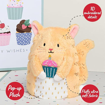 Lovepop Plushpop Soft Animal Pop-Up Card for Her and Him - 3D Birthday Greeting Card for Boys, Girls, Men, Women - Cupcake Cat - 6" x 8" Card