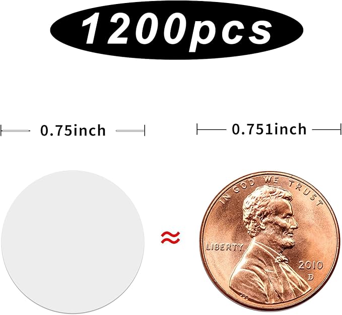 1200 Pieces 0.75 Inch Clear Transparent Round Waterproof Sticker,Envelope Tab Sealer and Retail Package Round Clear Seal Labels Self Adhesive Stickers