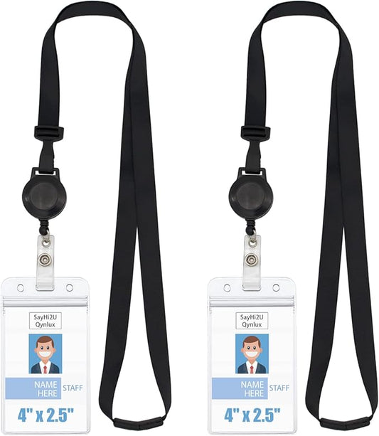 Retractable Safety Breakaway Lanyard with ID Holder, Dual Independent Waterproof Zip Card Holder, Safety Fastener and Adjustable Clasp [2 in 1 Wearing Combination] (Black 5 Pack (Vertical))