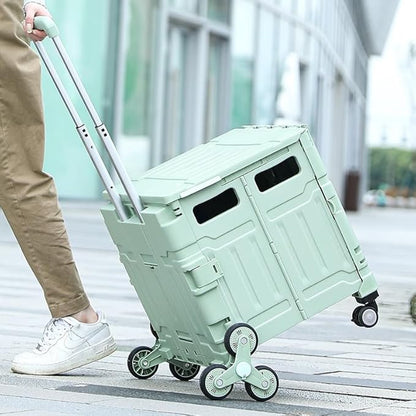 Foldable Utility Cart with Stair Climbing Wheels,Folding Portable Rolling Crate Handcart with Aluminium Alloy Telescoping Handles, Handcart for Grocery Book File Tool Art Supplies