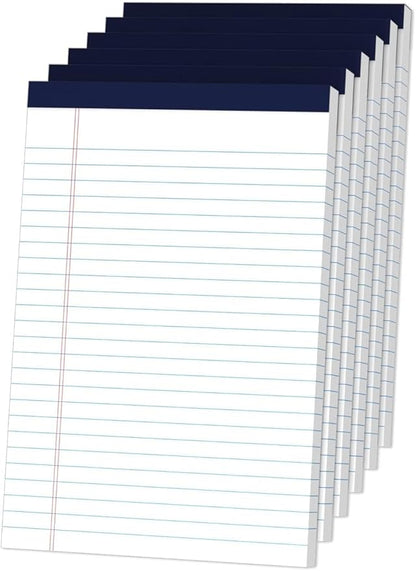 Legal Pads 5" x 8" College Ruled Small Legal Note Pads, 80gsm/21lb White Lined Paper, 30 Sheets per Notepad, 6 Pads per Pack, Perforated To Do List Writing Pads for Versatile Use