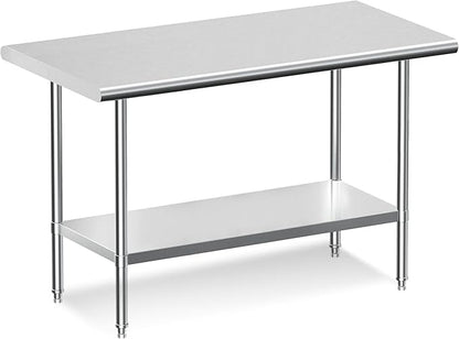 Real Relax Stainless Steel Table, NSF Commercial Heavy Duty Stainless Steel Table for Prep with Adjustable Undershelf, for Commercial Kitchen, Laundry Room and Garage - 24" D x 48" W x 34" H