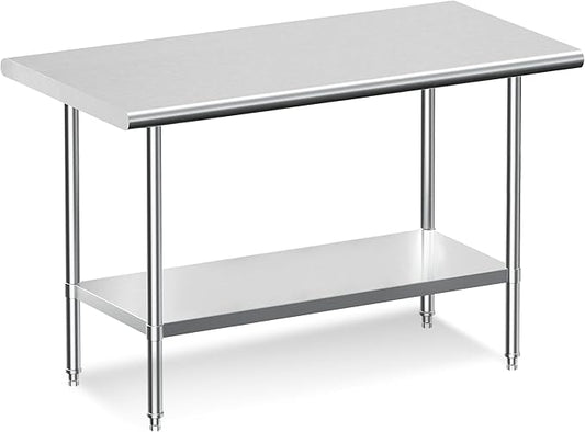 Real Relax Stainless Steel Table, NSF Commercial Heavy Duty Stainless Steel Table for Prep with Adjustable Undershelf, for Commercial Kitchen, Laundry Room and Garage - 24" D x 48" W x 34" H