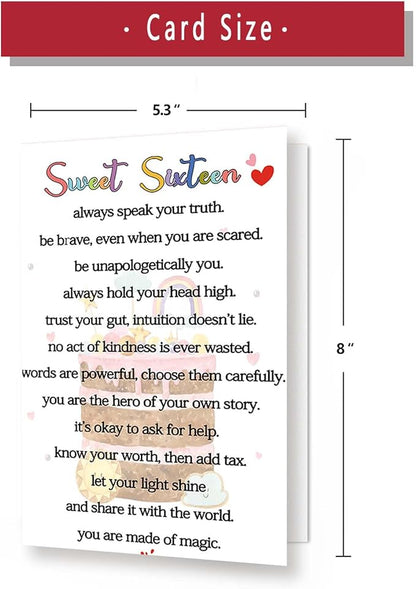 Sweet 16th Birthday Card Gifts for Women Men or Girl, Lovely 16 Year Old Greeting Card for Him Her, Happy Sixteen Birthday Gifts Idea for Son Daughter or Granddaughter Grandson
