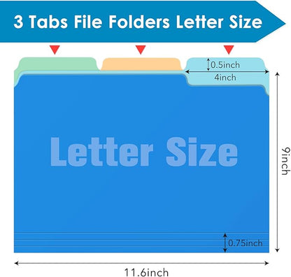 120-Pack Two Tone Color File Folders 8.5 x 11 Inch，1/3 Cut Tab File Folders Letter Size, Assorted Colors, Blue Red Green Yellow Orange Manila File Folders, School Business Office Folders for Document