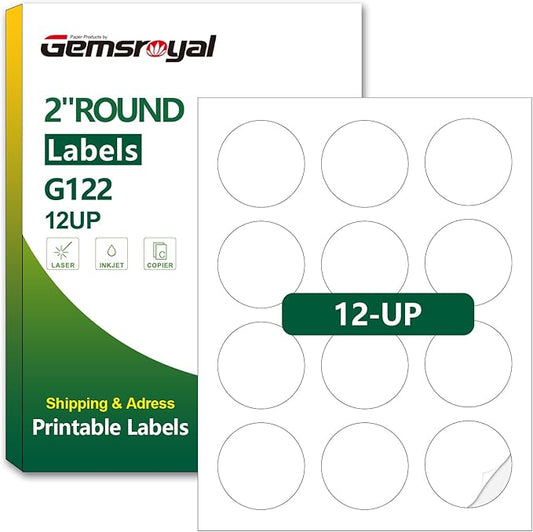 2 Inch Round Labels Printable White Matte,40 Sheets,12 Circle Stickers per Page,Round Sticker Paper for Laser/Inkjet Printers,2 inch Circle Stickers,Round Labels 2 Inch,US Letter Size