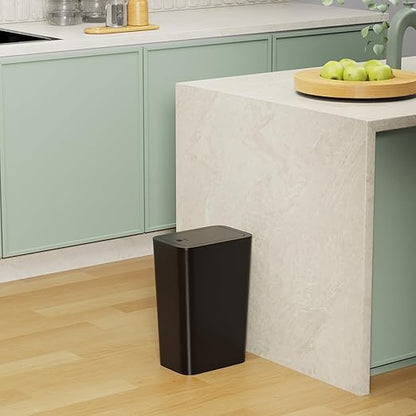 N. NETDOT 3 Pack 10 Liter Small Trash Can with lid, 2.6 Gallon,Garbage Can Slim Trash Bin Waste Basket for Bathroom,Kitchen,Bedroom,Living Room,Office,Laundry - Black