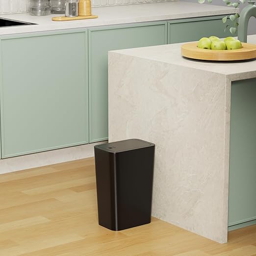 N. NETDOT Bathroom Trash Can with Lid 3 Pack Set, 2 Packs 4 Gal Slim Kitchen Trash Can and 1 Pack 2.6Gal Garbage Can, Small Trash Can/Trash Bin/Waste Basket for Bedroom (Black, Pack of 3)