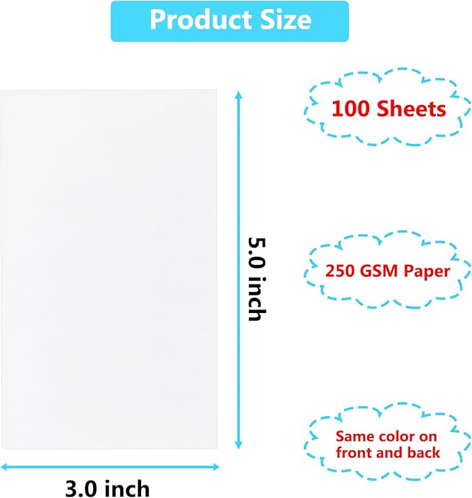 100 Pack 3x5 Index Cards Blank Note Cards, 250 GSM/92 lb Thick White Cardstock Paper Unlined Note Cards Flash Cards for Studying, Blank Cards for Postcards, Photo Cards, Syllable Boards, Recipe Cards
