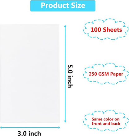 100 Pack 3x5 Index Cards Blank Note Cards, 250 GSM/92 lb Thick White Cardstock Paper Unlined Note Cards Flash Cards for Studying, Blank Cards for Postcards, Photo Cards, Syllable Boards, Recipe Cards