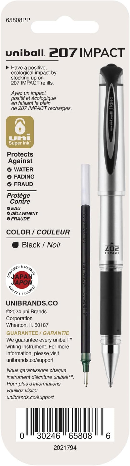 uniball Refill For Gel Impact Gel Pens, Bold Conical Tip, Black Ink, 2/pack