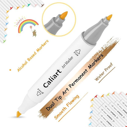 Caliart Markers, 168 Colors Dual Tip Art Markers Sketch Pens, Easter Basket Stuffers for Kids Teens Toddler, Permanent Alcohol Based Markers for Adult Book Eggs Decorations Gift Drawing Supplies Kit