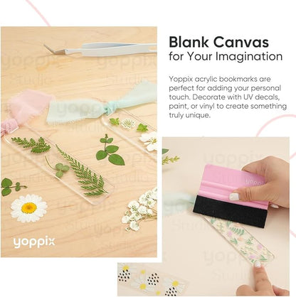 30 Pieces Acrylic Bookmark Blanks- 3mm Thicken Clear Acrylic Bookmarks with 30 Pcs Ribbon for Reading Lovers DIY Crafts Presents, Graduation Back to School Presents