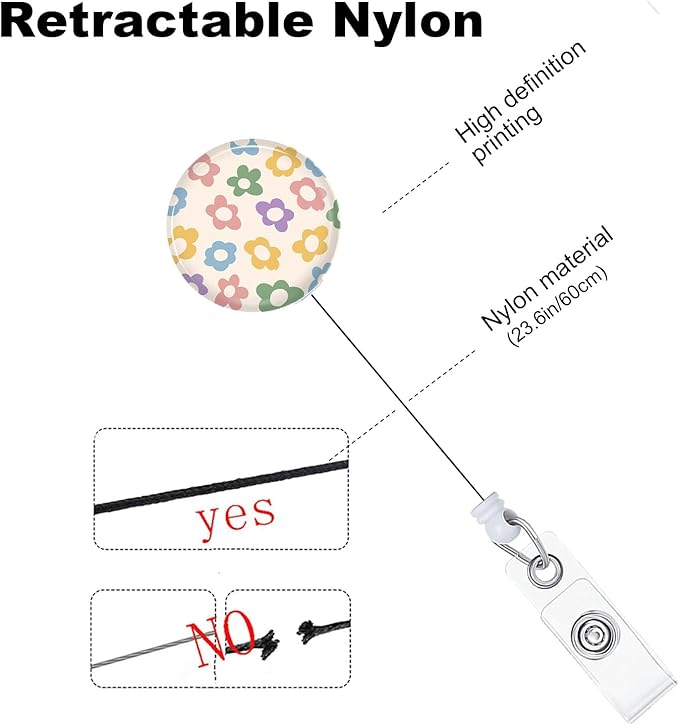 Flower Badge Reels Holder Retractable with ID Clip for Nurse Name Tag Card Nursing for Doctor Teacher Student Employee Office Medical Work 3