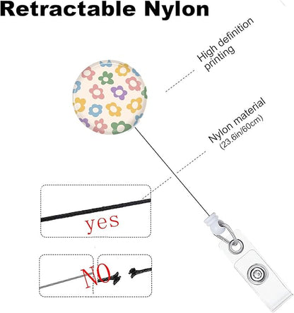 Flower Badge Reels Holder Retractable with ID Clip for Nurse Name Tag Card Nursing for Doctor Teacher Student Employee Office Medical Work 3