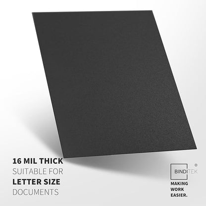 Binditek 100 Pack 16 Mil Sand-Textured Polycover - Plastic Binding Cover for Letter Size - Business Reports and Proposals - Lightly Textured Sand Finish - Square Corners, Un-Punched, Black