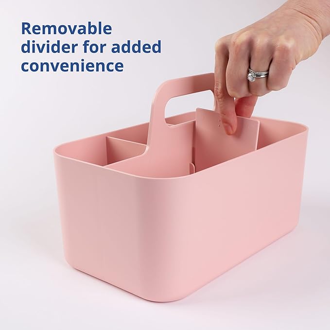 BLUE GINKGO Stackable Organizer Caddy – Korean-Made Portable Tote for Bathroom, Office, Crafts, or School Supplies (Rectangle, Pink)