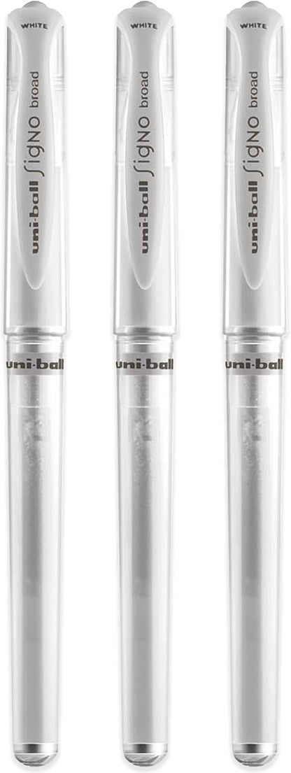 Uni-ball UM 153 Signo Broad Point Gel Pen - White - Pack of 3
