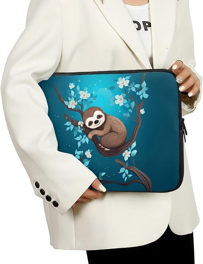 Cute Sloth Laptop Protective Sleeve for Women Men 15 inch Computer Sleeve Neoprene Lap Top Case Portable Computer Carrying Case Flower Briefcase Suitable for Travel School Office Pouch