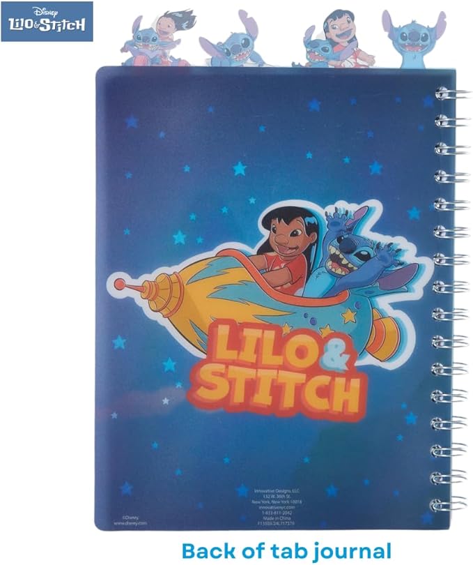 Innovative Designs Disney Lilo and Stitch Tab Journal Notebook, Spiral Bound, 96 Lined Pages, 8 x 7 inches, Blue
