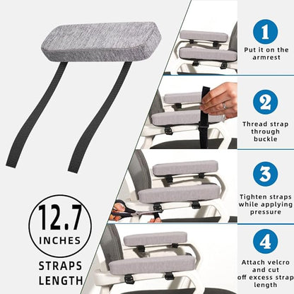 Office Chair Arm Covers with Memory Foam Elbow Pillow for Forearm Pressure Relief, Grey Arm Rest Covers for Office Chairs, Wheelchair, Comfy Gaming Chair