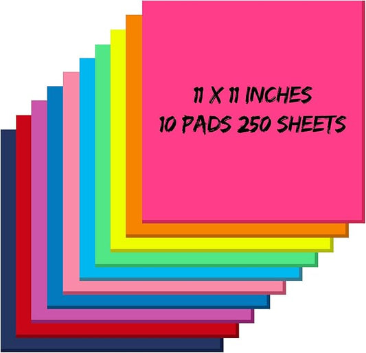 Zubebe 10 Pads 11 x 11 Inch Large Sticky Notes Jumbo Bright Colors Sticky Notepads Self Stick Note Square Memo Post Stickies for Office School, 25 Sheets/pad (Multicolor)