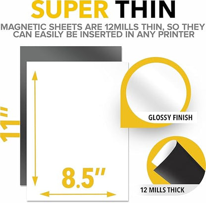 X-bet MAGNET Inkjet-Optimized Printable Magnetic Sheets - 8.5x11 Magnet Paper for DIY Stickers, Decorations, Labels - Easy to Print, Cut & Create Your Own Magnets (Glossy, 10pcs)