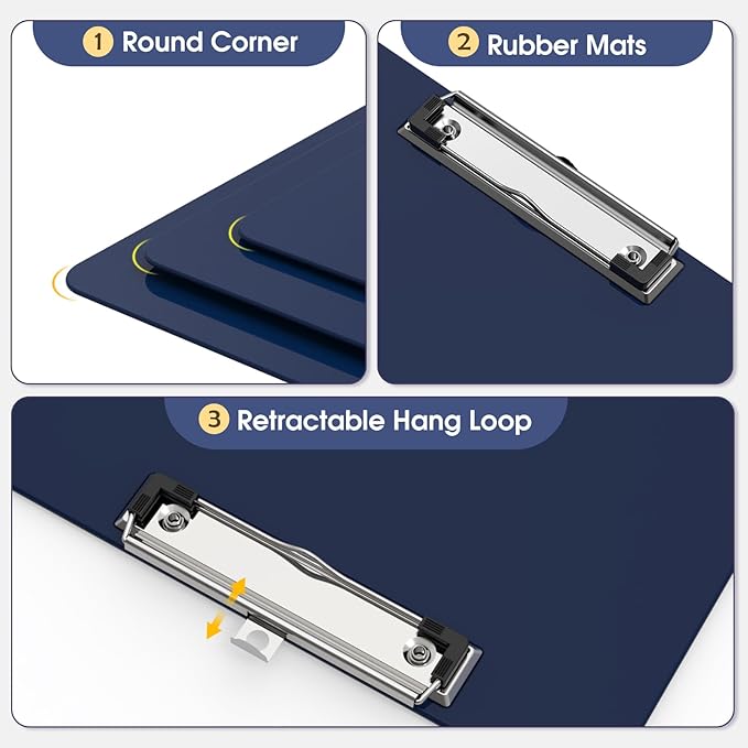 Plastic Clipboards, A4 Blue Clip Board 8.5x11 for Classroom, Students, Kid, Woman, Size 9" x 12.5" with Low Profile Clip, Office & School Supply