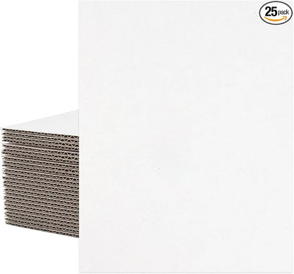 Mat Board Center, 25 pack 11x14 Corrugated Cardboard sheet, 1/8 inch thick, Flat Cardboard Inserts for Mailing, Packaging & Shipping, Cardboard Backing, Craft Card Board (White on one side)