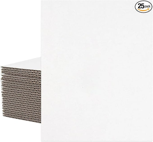 Mat Board Center, 25 pack 11x14 Corrugated Cardboard sheet, 1/8 inch thick, Flat Cardboard Inserts for Mailing, Packaging & Shipping, Cardboard Backing, Craft Card Board (White on one side)