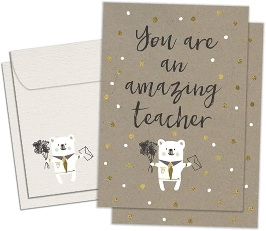 Tree-Free Greetings Teacher Appreciation Cards - Artful Designs - 2 Cards + Matching Envelopes - Made in USA - 100% Recycled Paper - 5"x7" - Heartfelt, For Teacher, An Amazing Teacher (GT64437)