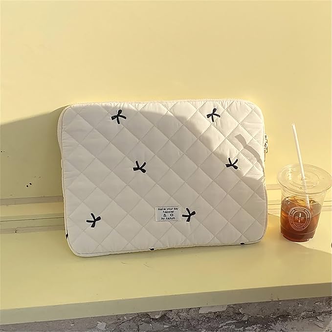9-11 Inch Tablet Sleeve Case for iPad Pro 11 Air 4 10.2 Tab Protective Bag Cute Bowknot Quilted Puffy Laptop Pouch Carrying Case