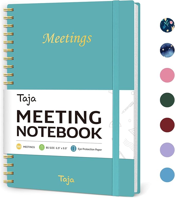 Meeting Notebook For Work Organization - Work Planner Notebook With Action Items, Agenda Planner For Note Taking, 160Pages (6.9" X 9.9") Project Planner For Men & Women - Blue