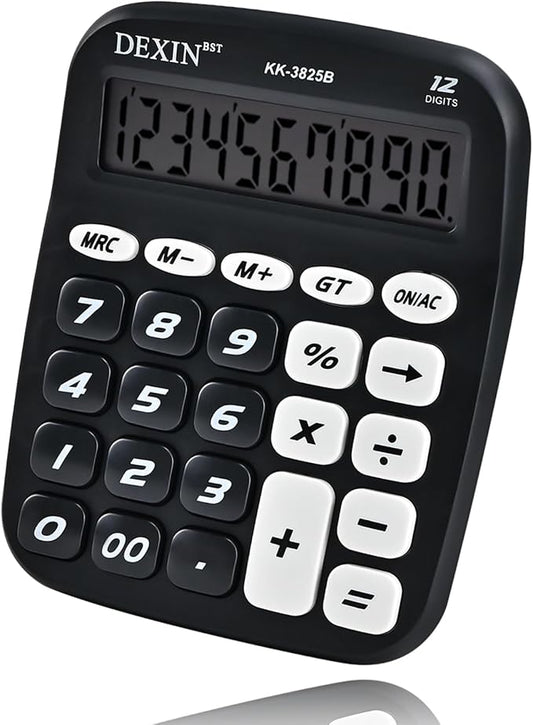 Cute Calculators Desktop, 12 Digit Basic Calculator with Big Buttons, Aesthetic Desk Accessories Large LCD for Office School Supplies (Black)