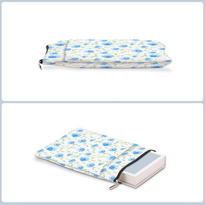 Blue Flowers Pattern Book Lovers Gifts Waterproof Book Sleeve Book Pouch Book Protector with Zipper and Front Pocket BookCover Case for Women Best Friend Sister Book Accessories Book Club Gifts