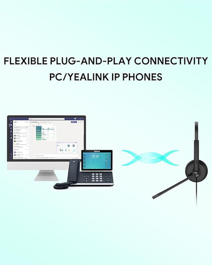 Yealink UH34 USB Headset with Microphone for PC Laptop,Wired Headset with Noise-Cancelling Microphone,Teams Certified, in-Line Controls for Home Office Online Class Skype Zoom Meetings