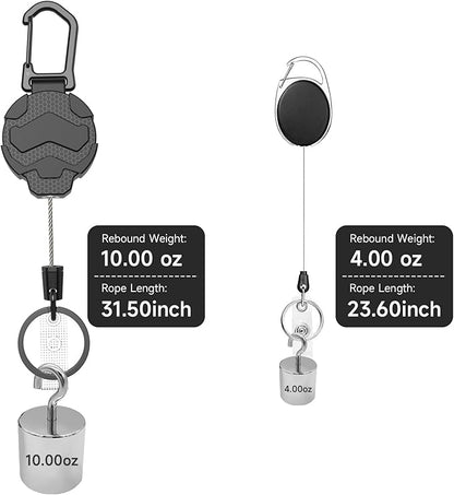 Retractable Keychain Badge Holder with Belt Clip, Heavy Duty Carabiner ID Badge Clip Reel, 32” Steel Retractable Cord, 10 oz Rebound，2pcs Black Keychain